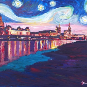 Starry Night in Dresden - Van Gogh Inspirations on River Elbe