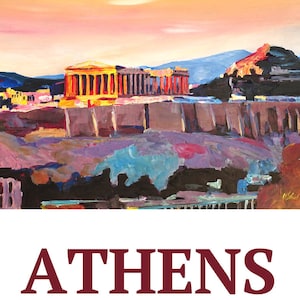 Retro Poster Athens Greece Acropolis At Sunset - Fine Art Print