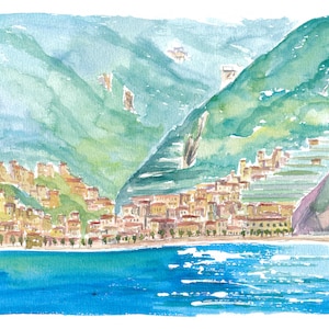 Minori on Amalfi Coast View from Mediterranean Sea - Limited Edition Fine Art Print - Original Painting available