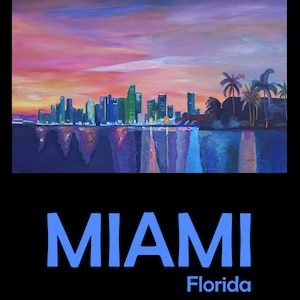 Retro Travel Poster Miami Florida - Vintage Style Print