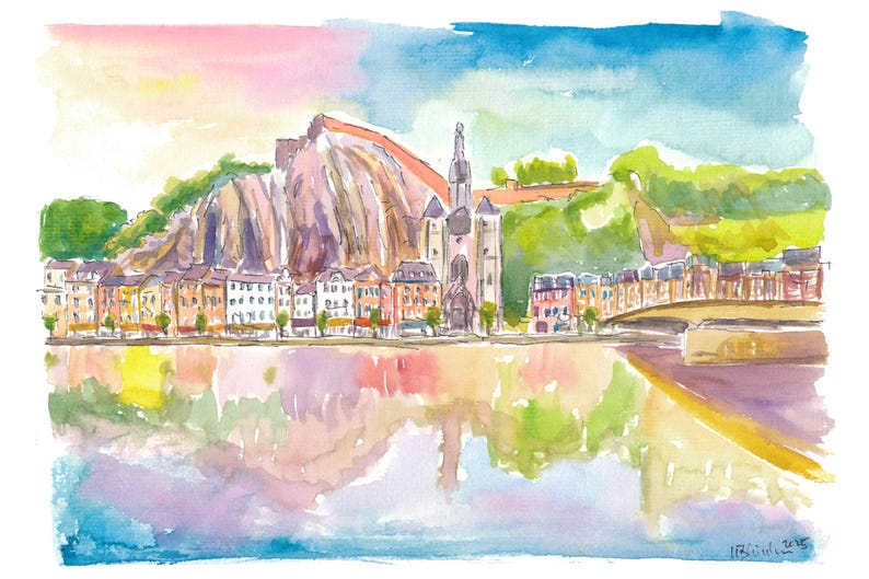 Dinant Citadel Watercolor Painting: Meuse River Fine Art Print - Etsy