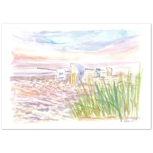 Baltic Sea Beach Chairs and Sunset Romance - Limited Edition Fine Art Print - Original Painting available