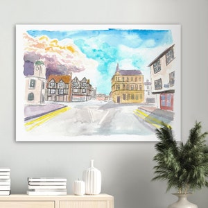 Historic Stratford-upon-Avon Street Scene in England Warwickshire - Limited Edition Fine Art Print - Original Painting available