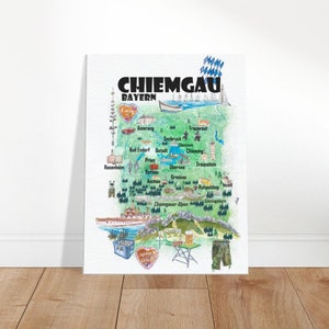 Chiemgau Deutschland Illustrierte Lieblingskarte Sehenswertes - Fine Art Print