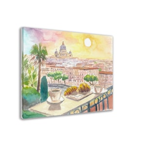 Delightful Breakfast in Rome Italy with a Panoramic View of the City - Limited Edition Fine Art Print - Original Painting available