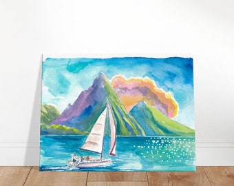 Caribbean Sailboat Regatta with Saint Lucia Pitons - Limited Edition Fine Art Print - Original Painting available