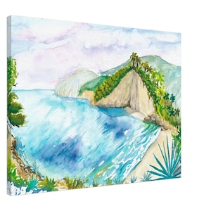 Zakynthos Bliss with Cliffs, Palms, and Azure Serenity - Limited Edition Fine Art Print - Original Painting available