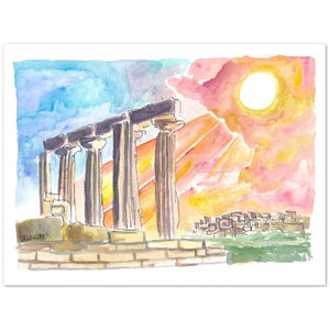 Antike Agrigent Tempelruine mit Sonnenstrahlen in Sizilien - Limitierte Edition Fine Art Print - Original Gemälde verfügbar