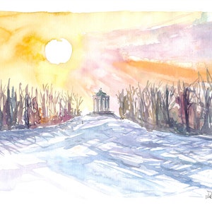 Munich Monopteros Romantic English Garden in Winter Landscape Scene - Limited Edition Fine Art Print