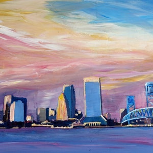 Jacksonville Florida Skyline with Bridge at Sunset - Limited Edition Fine Art Print