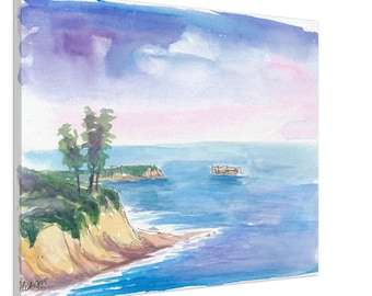 Little Corona Del Mar Beach Watercolor Art Print - Newport Beach California
