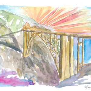 Bixby Bridge on Big Sur Coast Highway California - Limited Edition Fine Art Print - Original Painting available
