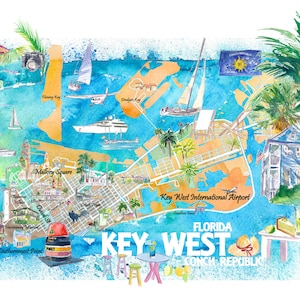 Key West Florida Illustrierte Reisekarte mit Straßen und Highlights