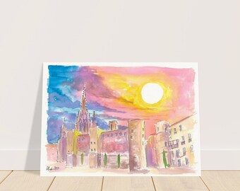 Barcelona Placa Nova Morning Sun View - Limited Edition Fine Art Print - Original Painting available