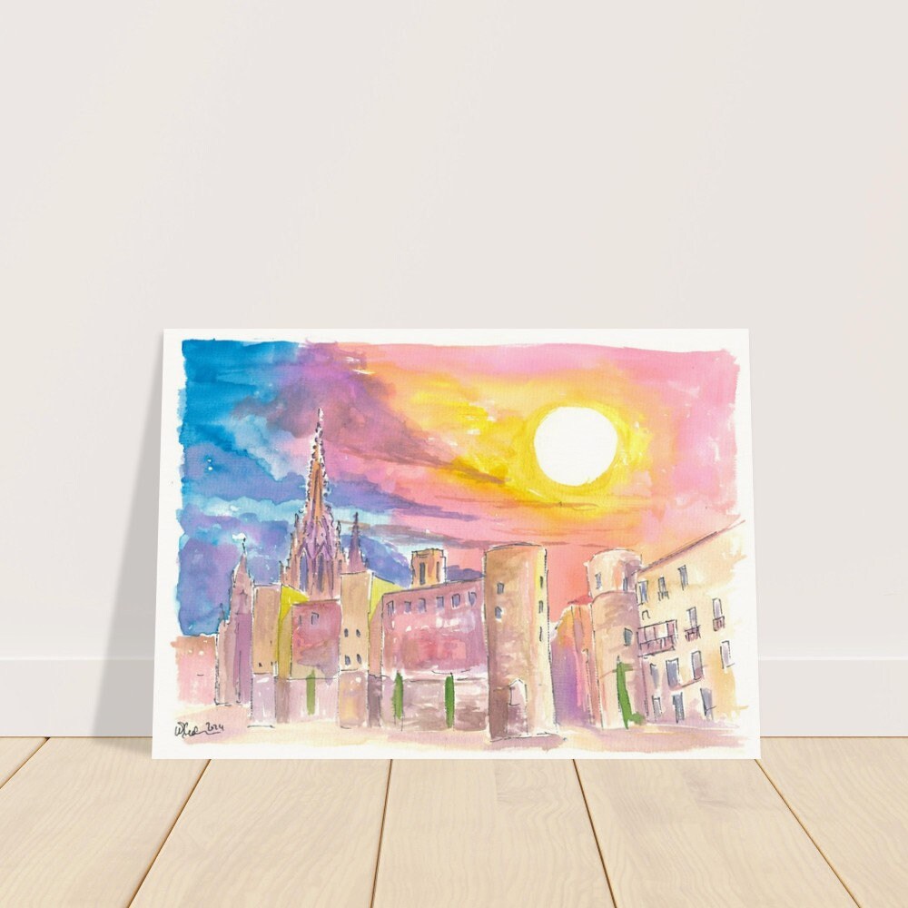 Barcelona Placa Nova Morning Sun View - Limited Edition Fine Art Print - Original Painting available