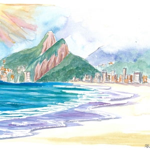 Sunset At Praia de Ipanema Rio de Janeiro Brazil - Limited Edition Fine Art Print - Original Painting available