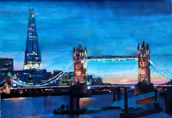 London Tower Bridge With The Shard Painting Fine Art Print Etsy
