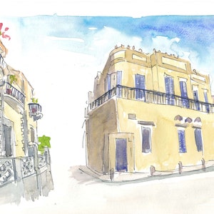 Neve Tzedek Street Scene Tel Aviv Israel - Limited Edition Fine Art Print - Original Painting available