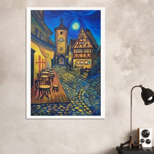 Nachtcafe in Rothenburg Tauber Germany mit Sternen - Limitierter Fine Art Druck - Originales Gemälde vorhanden