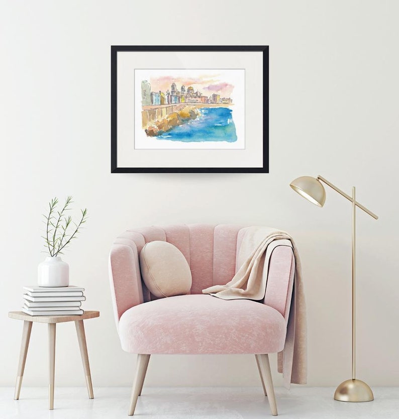 Limited Edition Fine Art Print Original Painting available Cadiz Costa De La Luz Waterfront