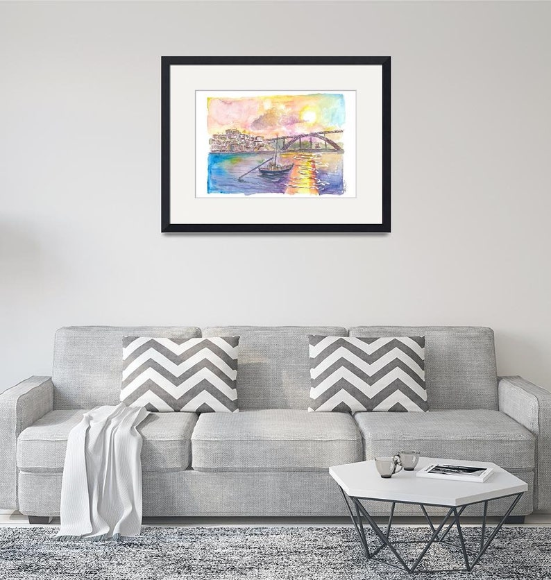 Porto Portugal Old City with Ponte Luís I and Sunset - Limited Edition Fine Art Print - Original Painting available image 10