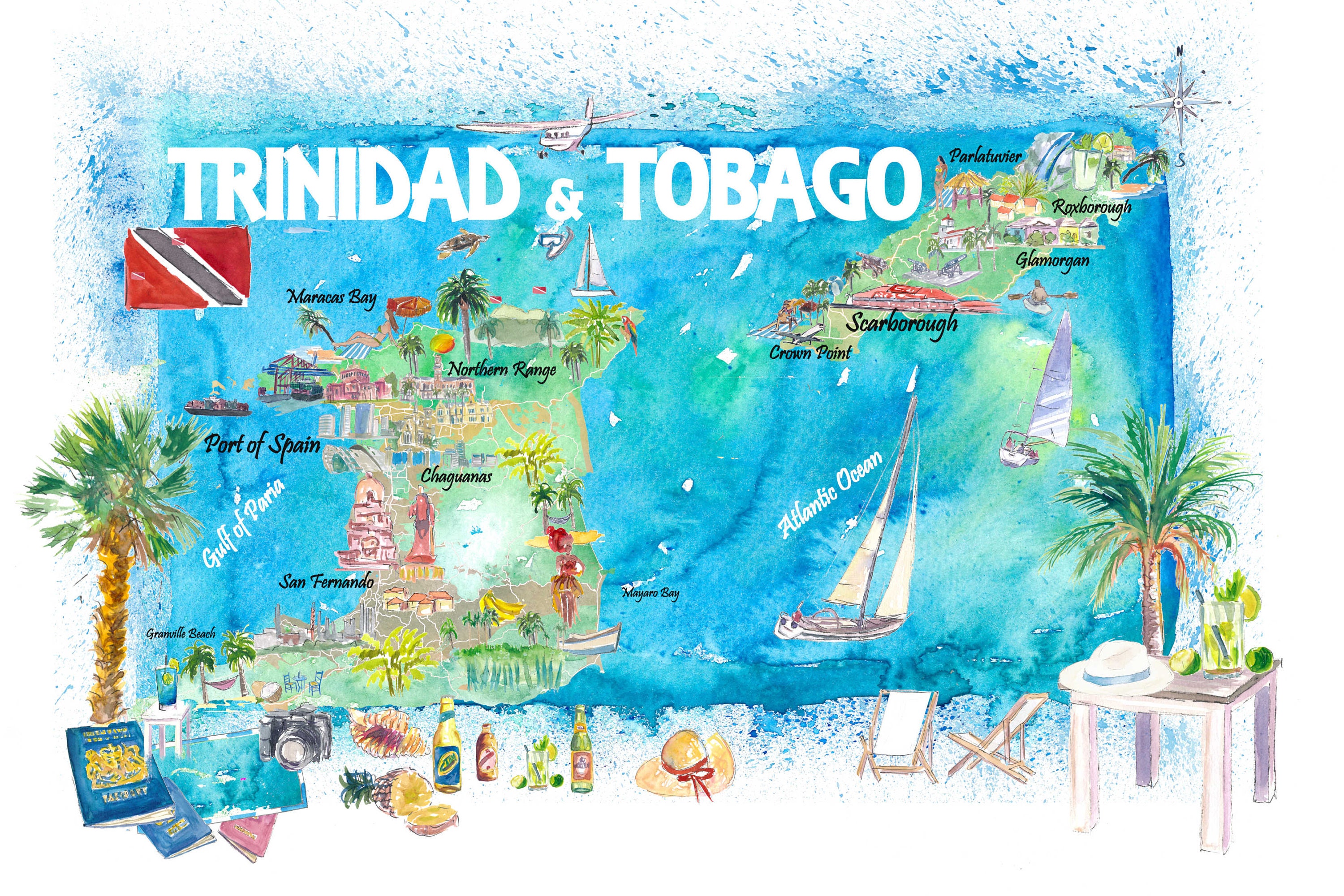 Trinidad and Tobago Antilles Illustrated Travel Map With Roads pic