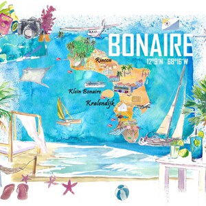 Bonaire Holländische Antillen Karibikinsel Illustrierte Reisekarte mit touristischen Highlights