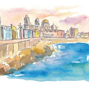Cadiz Costa De La Luz Waterfront - Limited Edition Fine Art Print - Original Painting available