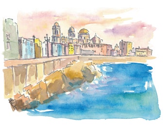 Cadiz Costa De La Luz am Wasser - Limitierte Kunstdruck / Fine Art Print - Originalgemälde erhältlich