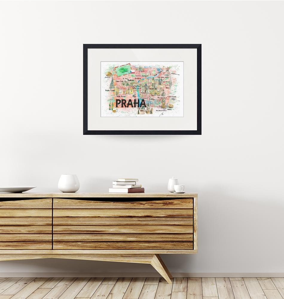 プラハ チェコ共和国 イラスト地図（ランドマークとハイライト付き