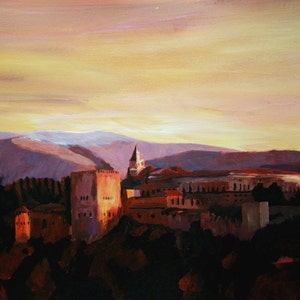 Alhambra Granada Spain with snow covered Mountains from Albaicín