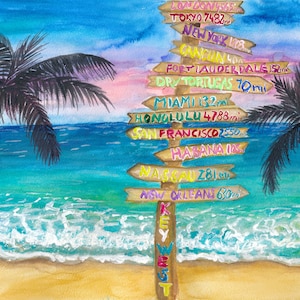 Panneau tropical Sunset Wanderlust à Key West - Impression d'art en édition limitée - Peinture originale disponible