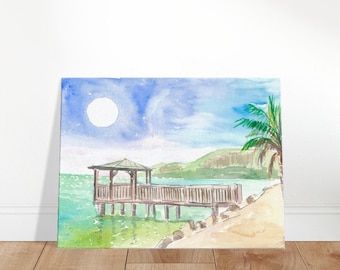 Lago di Garda Promenade met uitzicht op het meer en brug - Limited Edition Fine Art Print - Origineel schilderij beschikbaar
