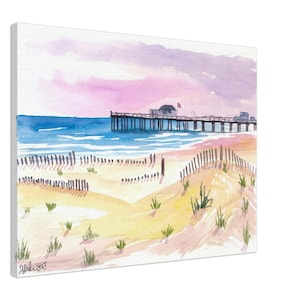 Dunas serenas y muelle en Ocean Grove, Nueva Jersey. Impresión artística de edición limitada. Pintura original disponible.