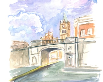 Derry Northern Ireland Street Scene with Shipquay Gate - Limited Edition Fine Art Print - Original Painting available