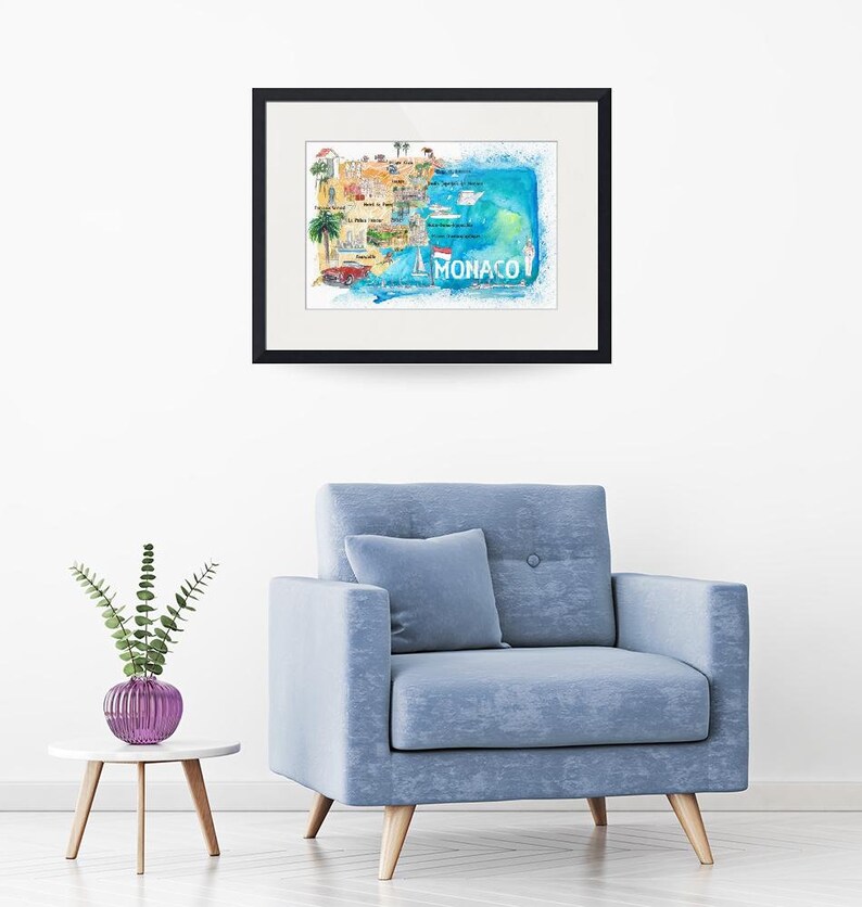 Monaco Monte Carlo Illustrated Map With Landmarks and Highlights - Fine ...