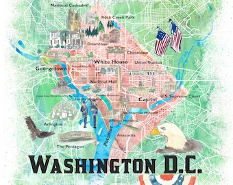 ワシントンDC地図プリント – アメリカ旅行の思い出、都市のランド