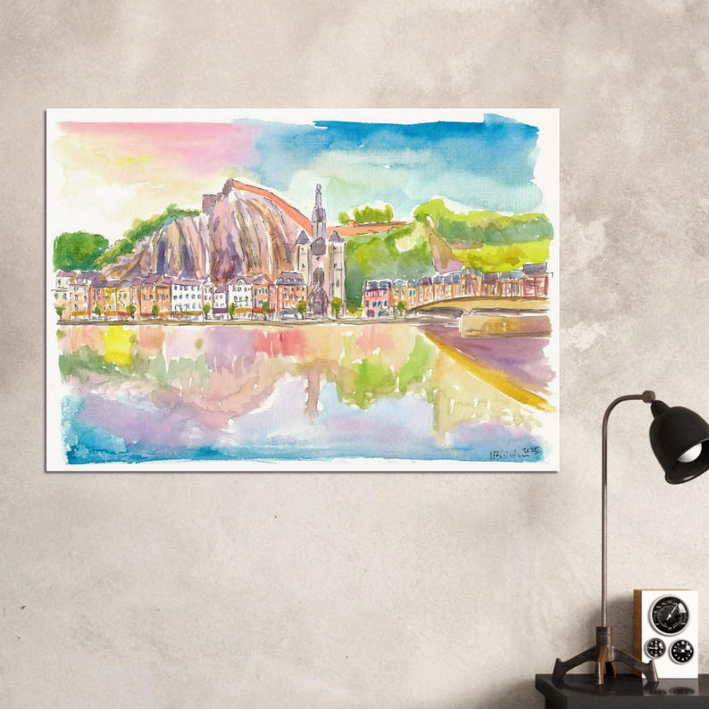 Dinant Citadel Watercolor Painting: Meuse River Fine Art Print - Etsy