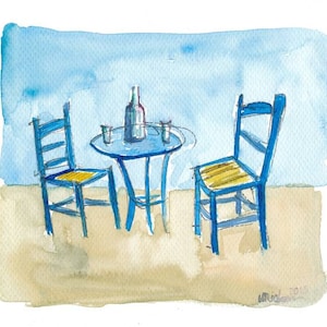 Blue Chairs Table, Sunset and Paradise Dreams - Limited Edition Fine Art Print - Original Painting available