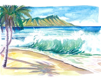 Waikiki Waves with Ocean Spray In Honolulu Hawaii - Limited Edition Fine Art Print - Original Painting available