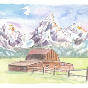 Klassische Ansicht des Grand Teton National Park - Limitierter Kunstdruck - Originalgemälde erhältlich