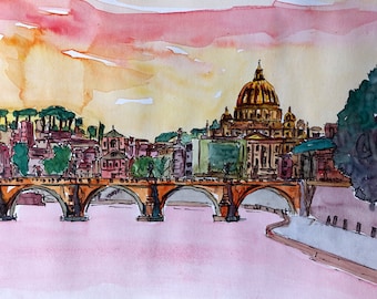 Vatican Rome Italie Coucher de soleil sur le Tibre avec Saint Pierre I