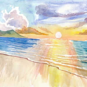 Maui Hawaii Lonely Beach Scene with Sunset - Limited Edition Fine Art Print - Original Painting available