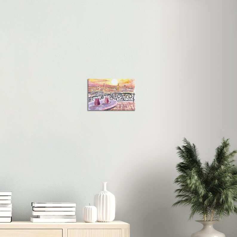 Amazing Marrakech Morocco Rooftop Romance with Tea and Fna Square - Limited Edition Fine Art Print - Original Painting available image 8