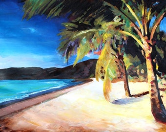 Playa en Magen's Bay St Thomas Islas Vírgenes de EE. UU. -Pintura e impresión de bellas artes