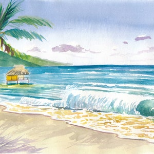 Tropical Beach Vibes in Bora Bora French Polynesia - Limited Edition Fine Art Print - Original Painting available