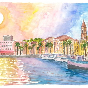 Sunny Dreams in Harbour of Sanary-sur-Mer on Cote d Azur France - Limited Edition Fine Art Print - Original Painting available