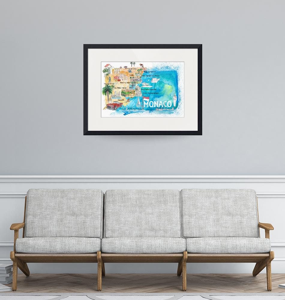 Monaco Monte Carlo Illustrated Map With Landmarks and Highlights - Fine ...