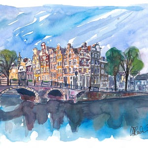 Amsterdam Netherlands Canal Sunset On Prinsengracht Painting - Limited Edition Fine Art Print Available