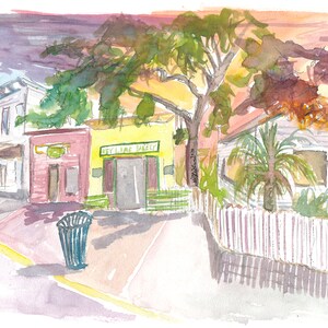 Key West Street Scene con Key Lime Bakery - Impresión de bellas artes de edición limitada - Pintura original disponible